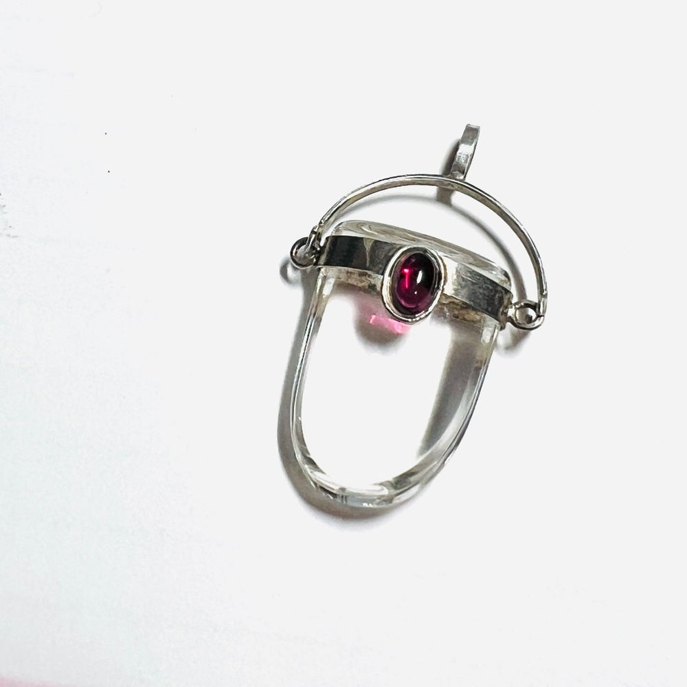 Crystal Quartz Pendant, Sterling Silver & Garnet Cabochon, Talisman, Boho - Picture 8 of 9